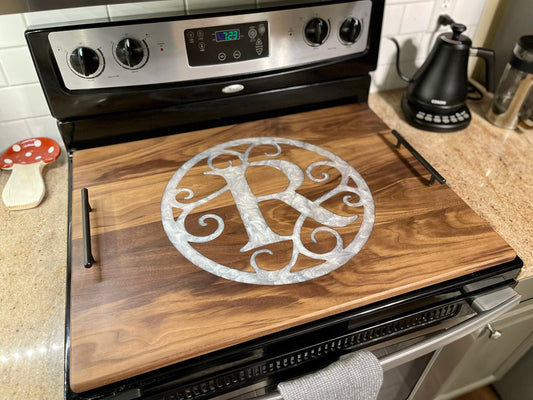 Custom Walnut Stove Top Cover: Personalized Serving Board