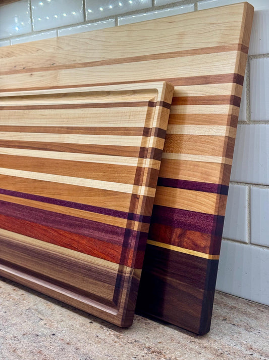 Exotic Wood Butcher Block Cutting Board: Walnut, Cherry, Maple, Padauk, Purple Heart