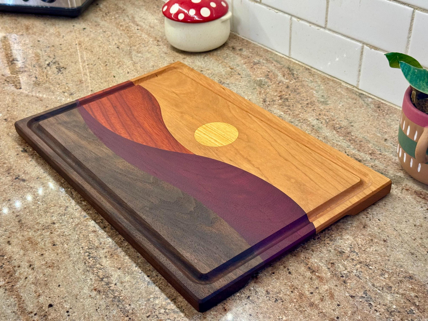 Exotic Wood Cutting Board, Personalized Hardwood Charcuterie & Serving Board, Desert Sun Design