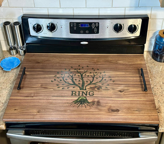 Custom Walnut Stove Top Cover: Personalized Serving Board, Kitchen Decor