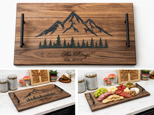 Epoxy Serving Board with Handles: Mountain Forest
