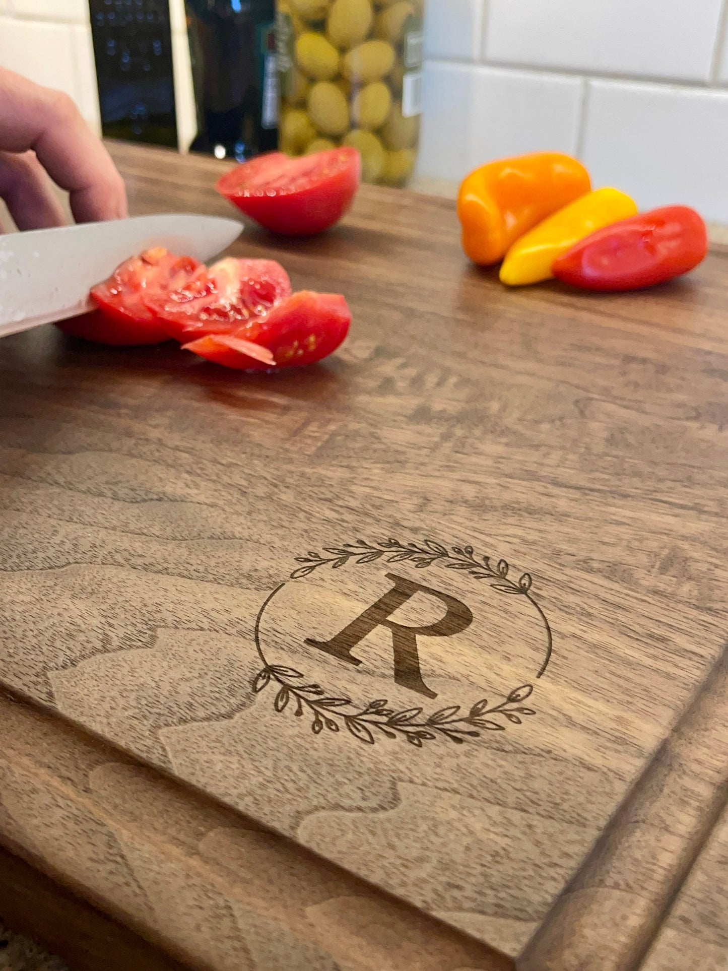 Large Walnut Butcher Block Cutting Board: Personalized Wood Board with Juice Groove