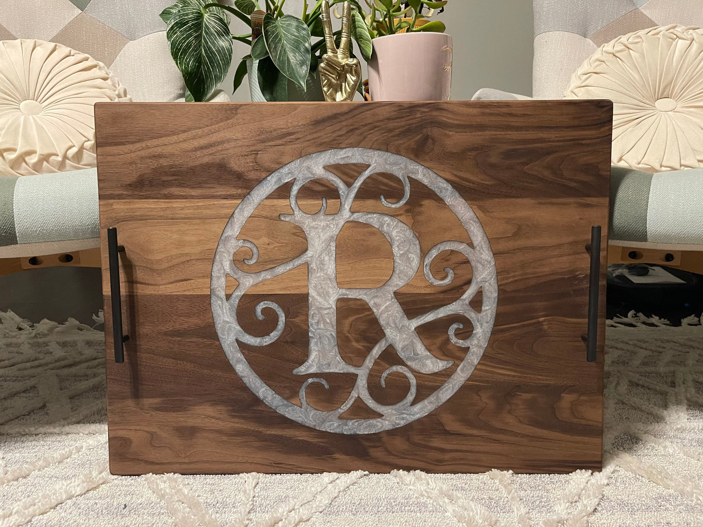 Custom Walnut Stove Top Cover: Personalized Serving Board