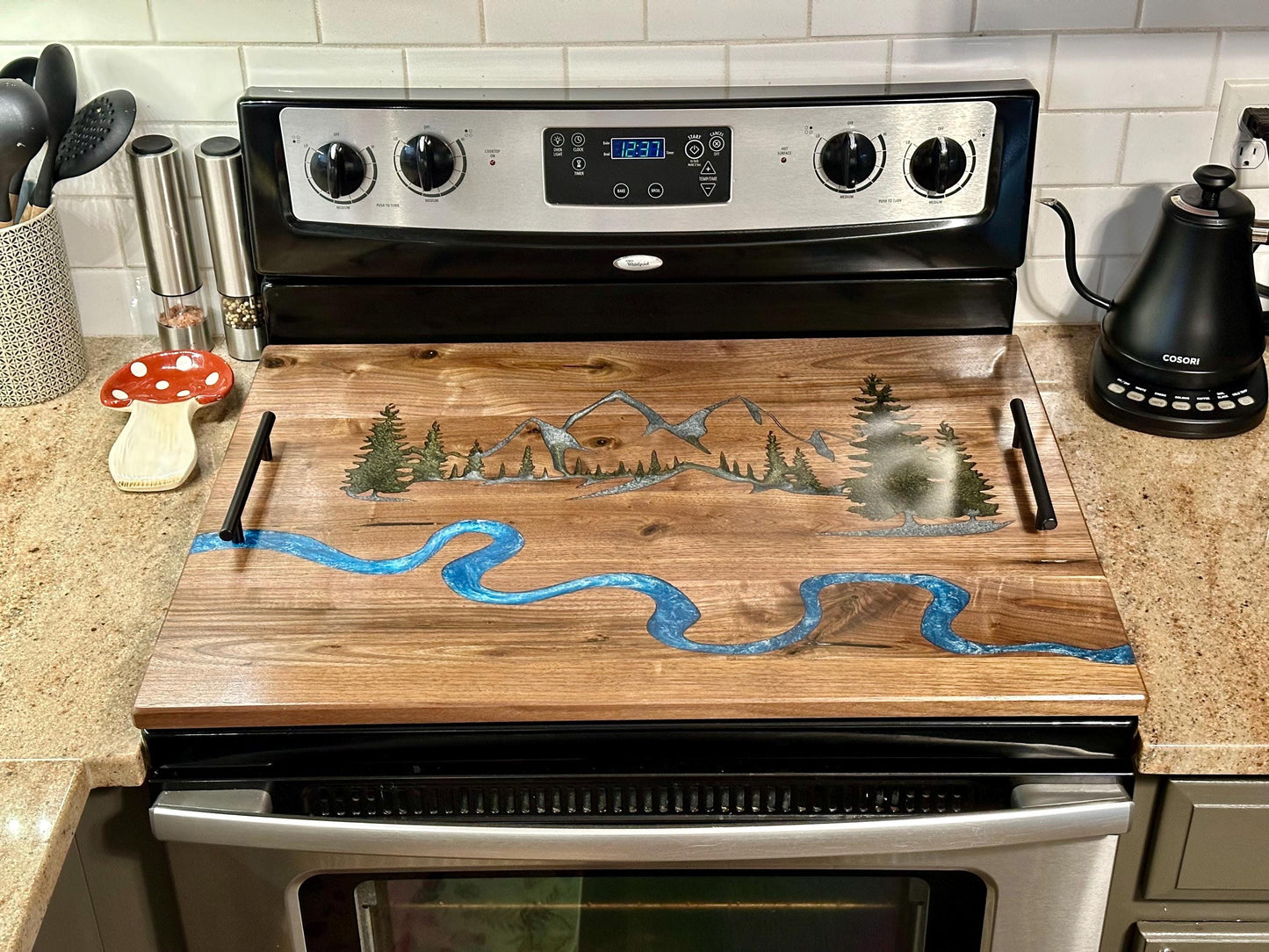 Epoxy Mountain River Walnut Stove Top Cover: Kitchen Noodle Board