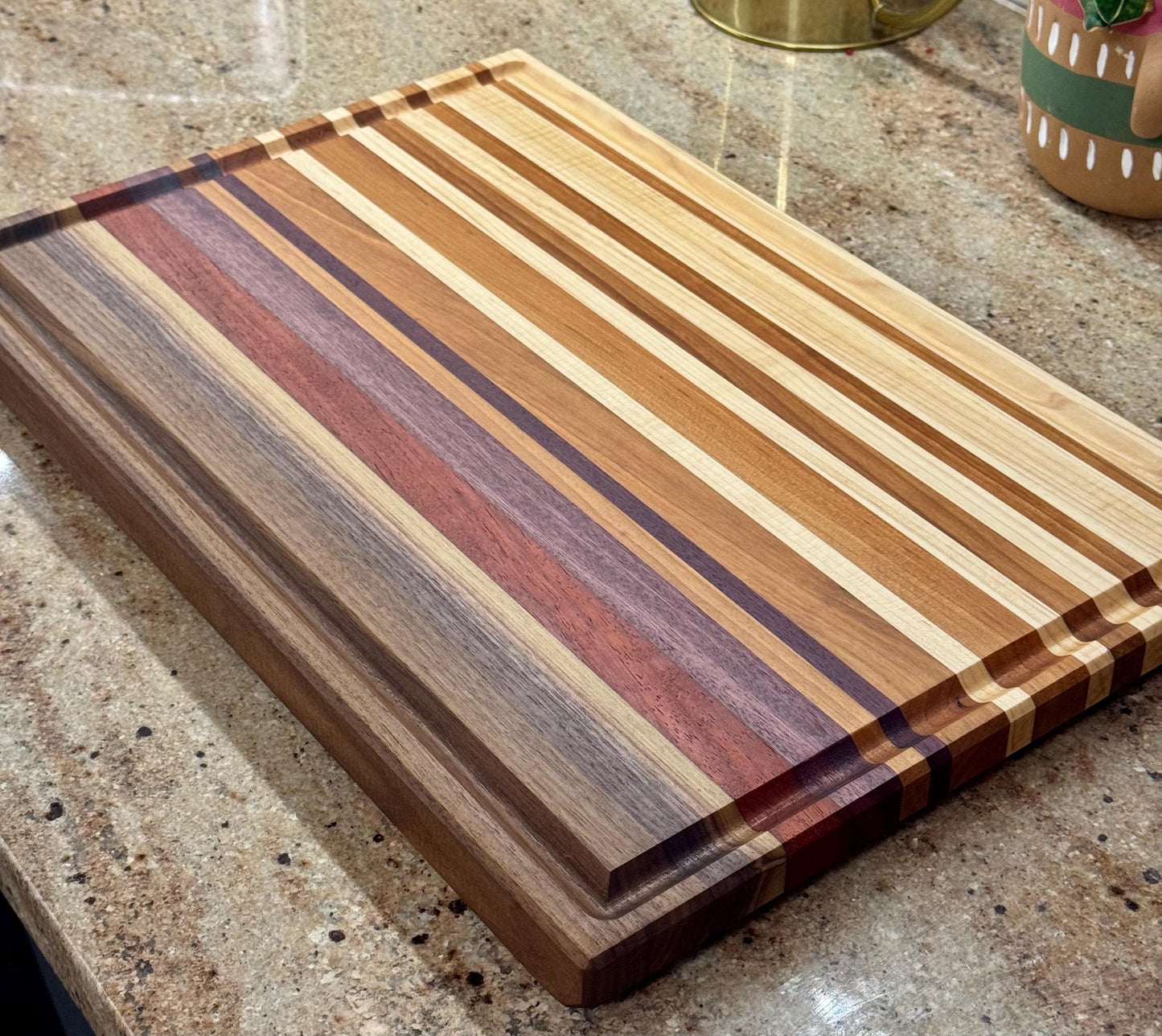 Exotic Wood Butcher Block Cutting Board: Walnut, Cherry, Maple, Padauk, Purple Heart