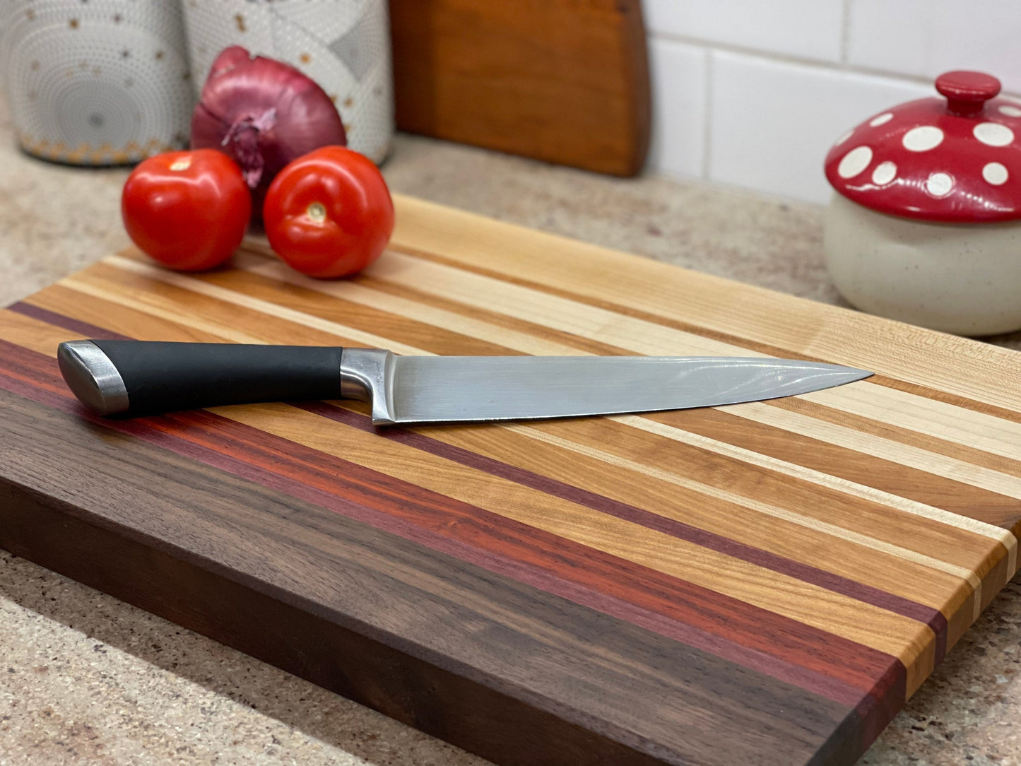 Exotic Wood Butcher Block Cutting Board: Walnut, Cherry, Maple, Padauk, Purple Heart