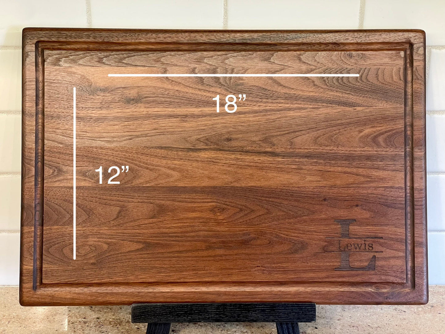 Large Walnut Butcher Block Cutting Board: Personalized Wood Board with Juice Groove