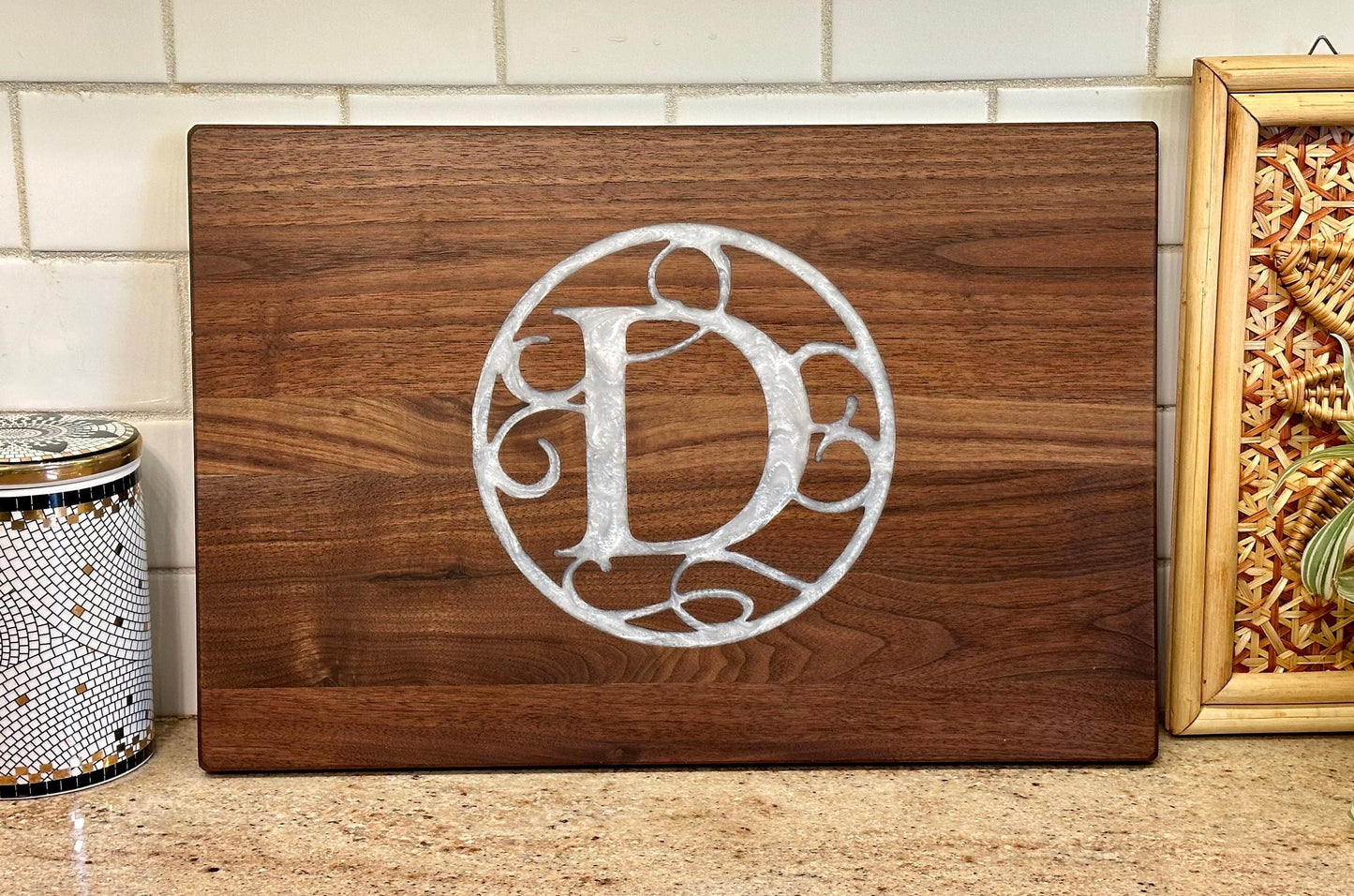 Personalized Walnut Epoxy Cutting Board: Reversible Serving Board