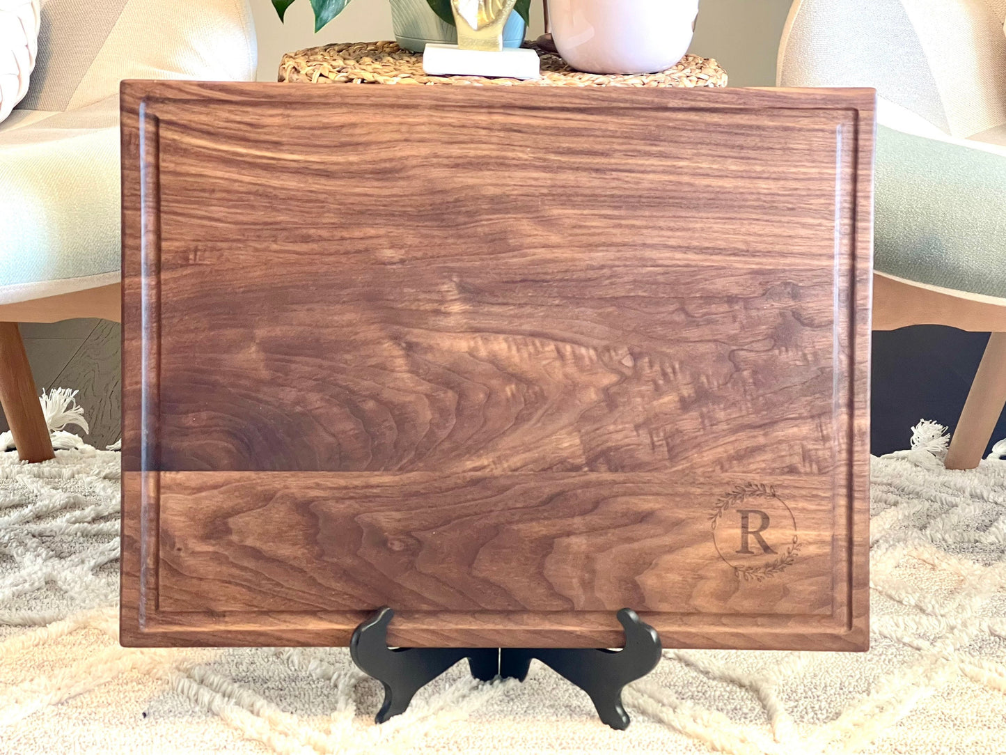 Large Walnut Butcher Block Cutting Board: Personalized Wood Board with Juice Groove