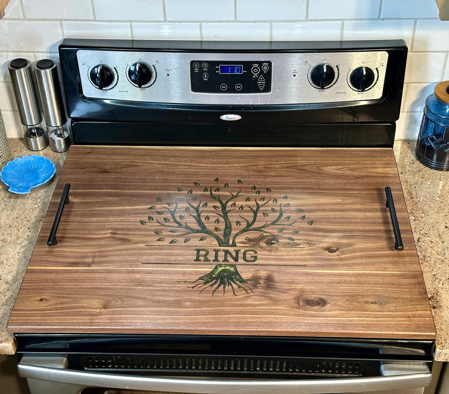 Custom Walnut Stove Top Cover: Personalized Serving Board, Kitchen Decor