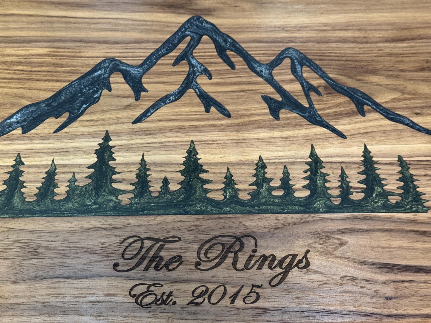 Epoxy Serving Board with Handles: Mountain Forest