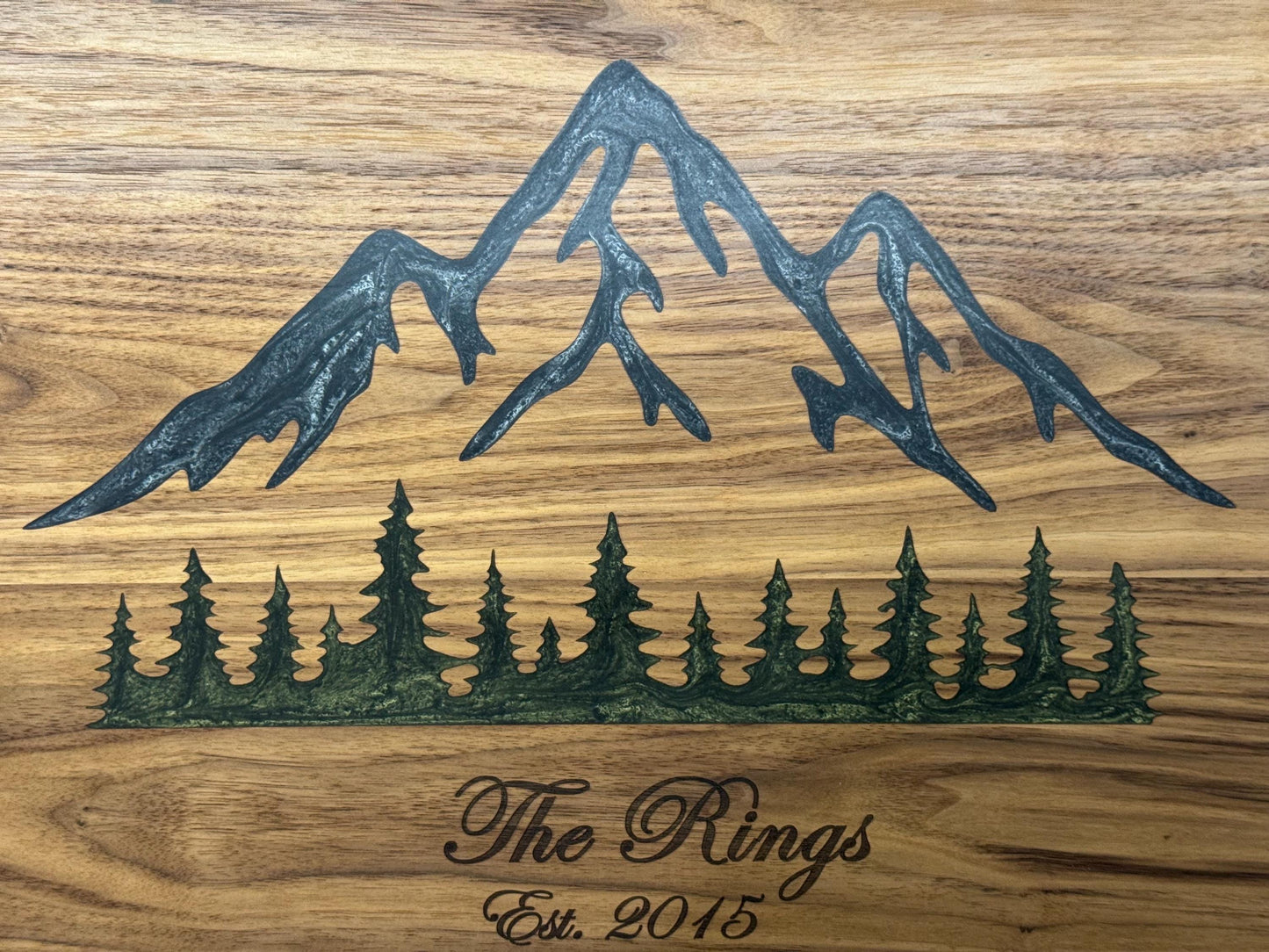 Epoxy Serving Board with Handles: Mountain Forest