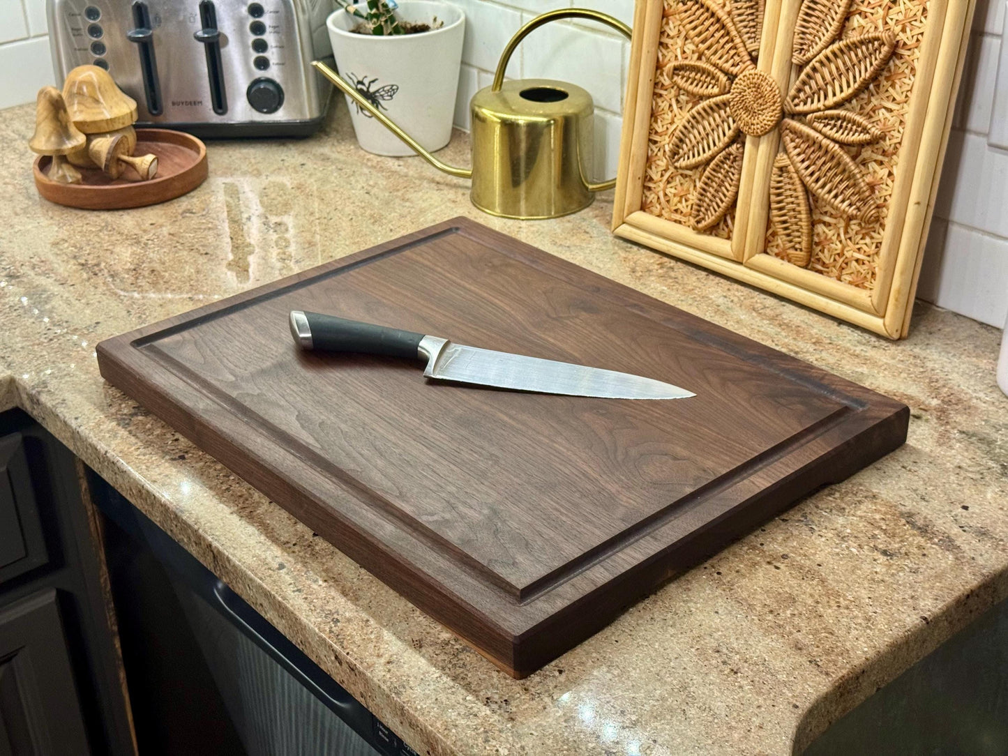 Large Walnut Butcher Block Cutting Board: Personalized Wood Board with Juice Groove