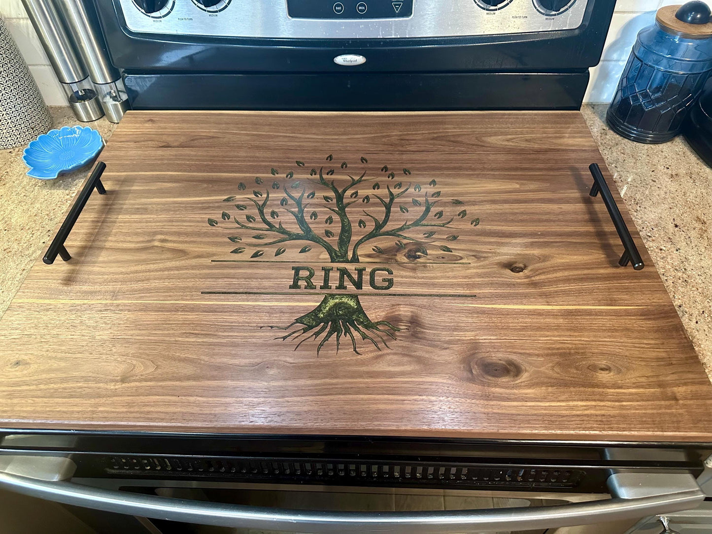 Custom Walnut Stove Top Cover: Personalized Serving Board, Kitchen Decor