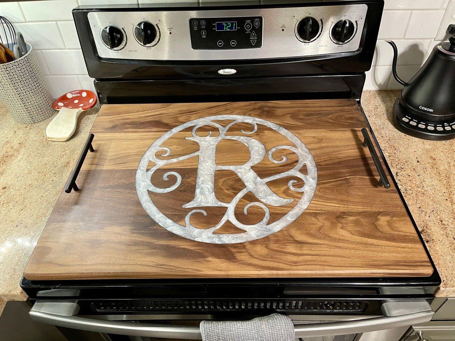 Custom Walnut Stove Top Cover: Personalized Serving Board