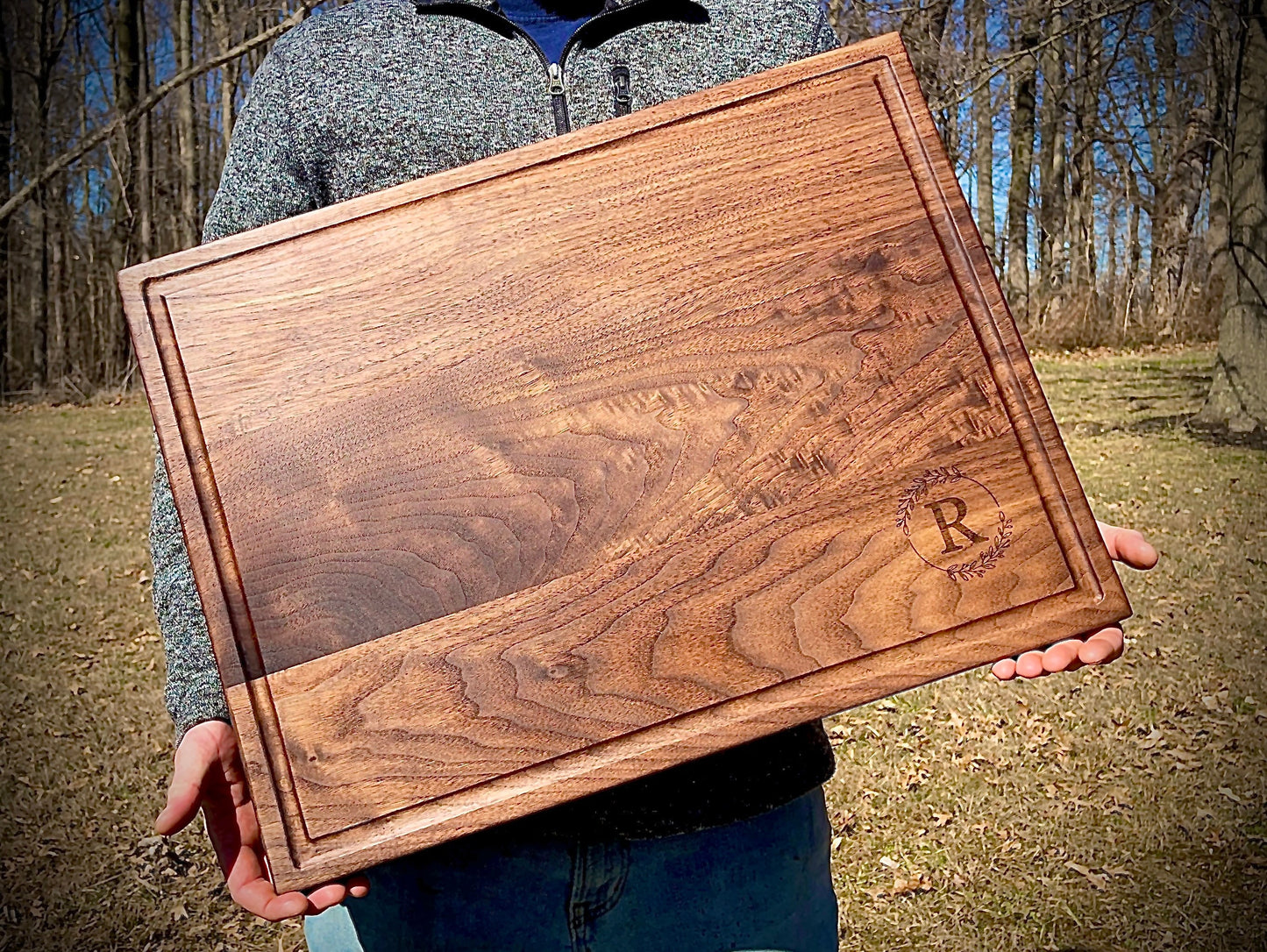 Large Walnut Butcher Block Cutting Board: Personalized Wood Board with Juice Groove
