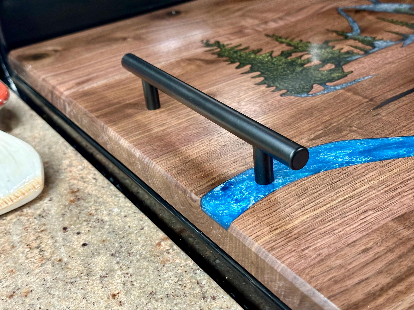 Epoxy Mountain River Walnut Stove Top Cover: Kitchen Noodle Board