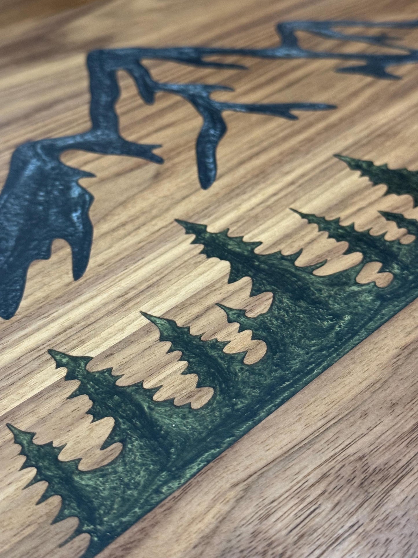 Epoxy Serving Board with Handles: Mountain Forest
