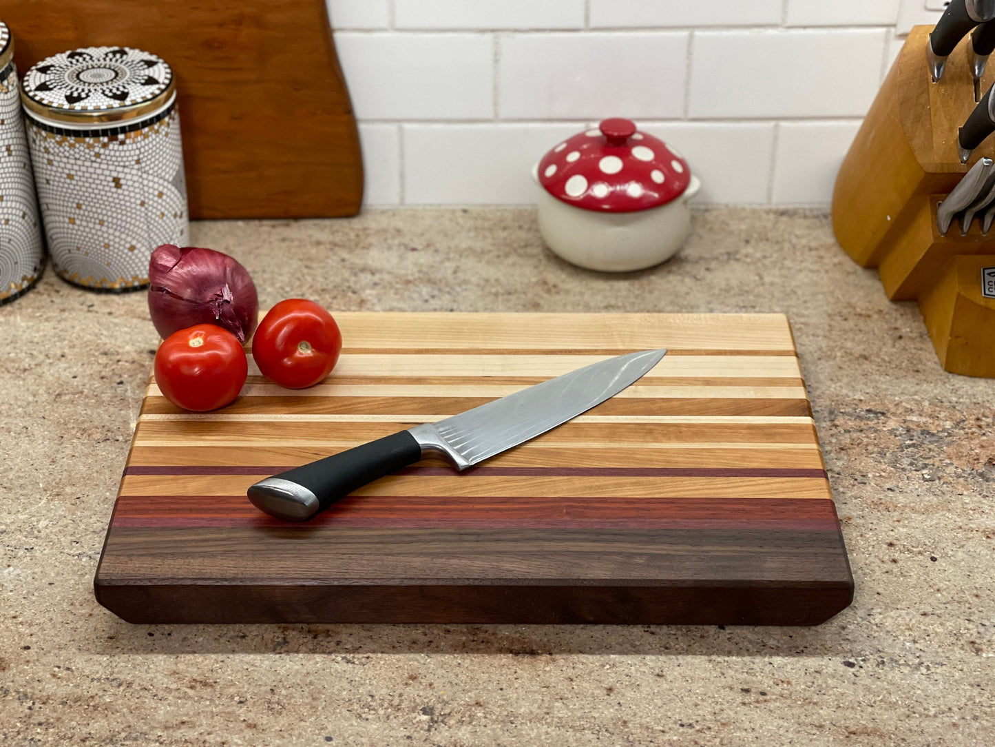 Exotic Wood Butcher Block Cutting Board: Walnut, Cherry, Maple, Padauk, Purple Heart