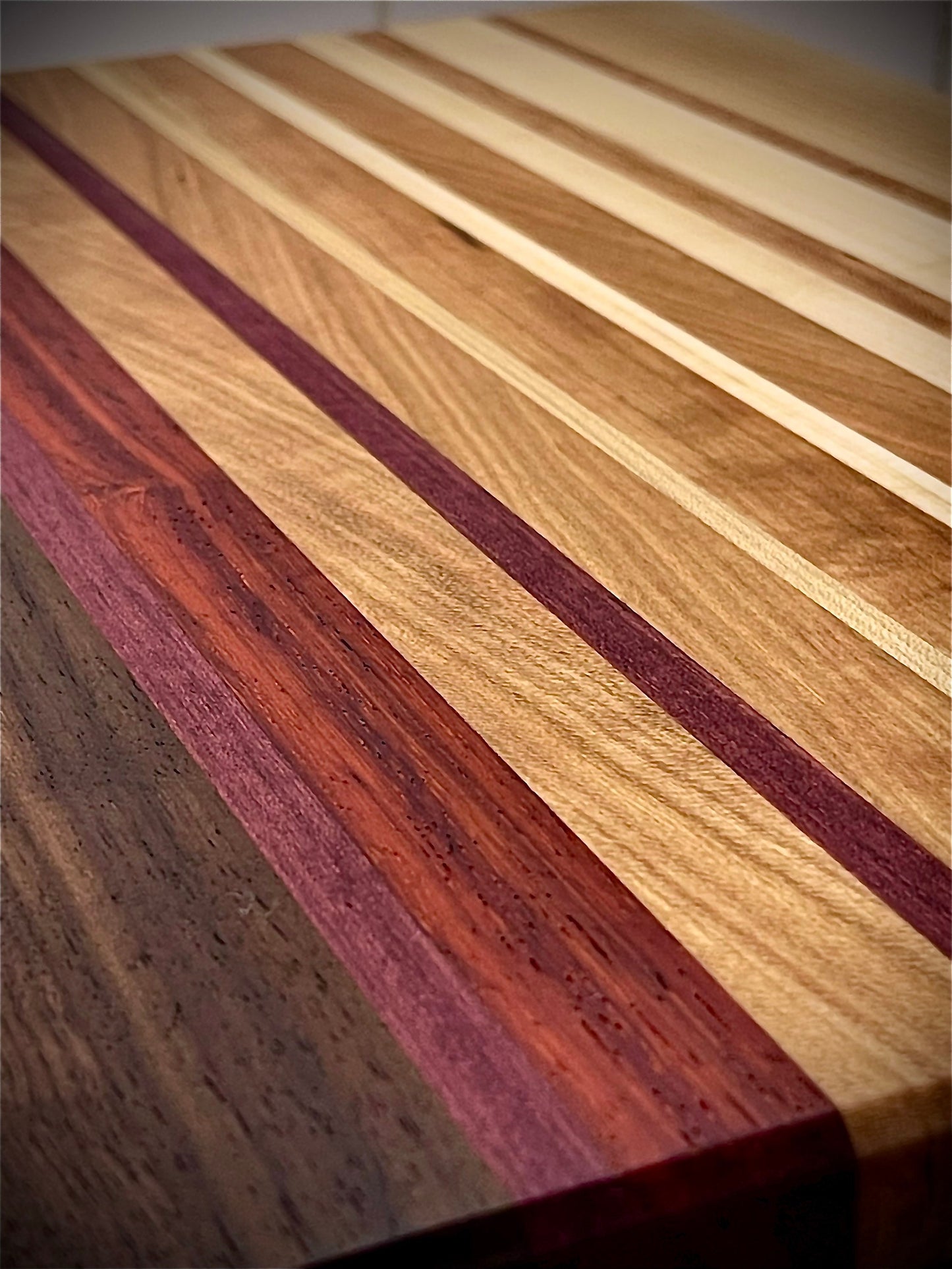 Exotic Wood Butcher Block Cutting Board: Walnut, Cherry, Maple, Padauk, Purple Heart