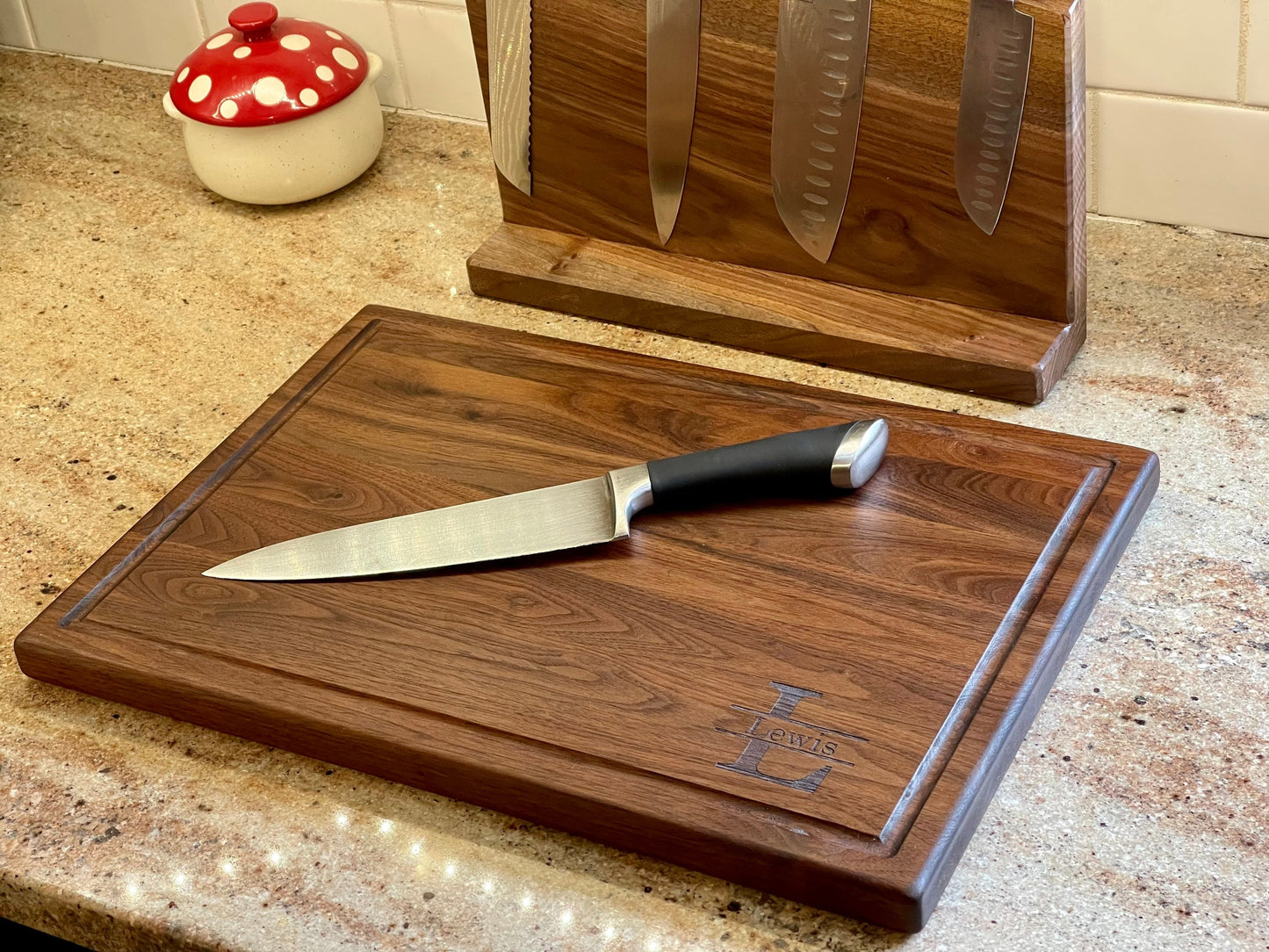 Large Walnut Cutting Board: Personalized Wood Board with Juice Groove