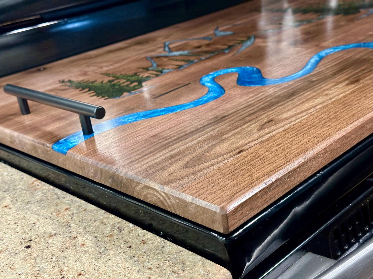 Epoxy Mountain River Walnut Stove Top Cover: Kitchen Noodle Board