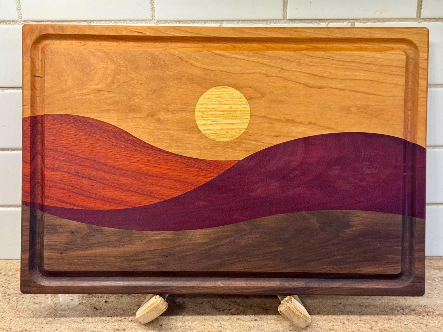 Exotic Wood Cutting Board, Personalized Hardwood Charcuterie & Serving Board, Desert Sun Design