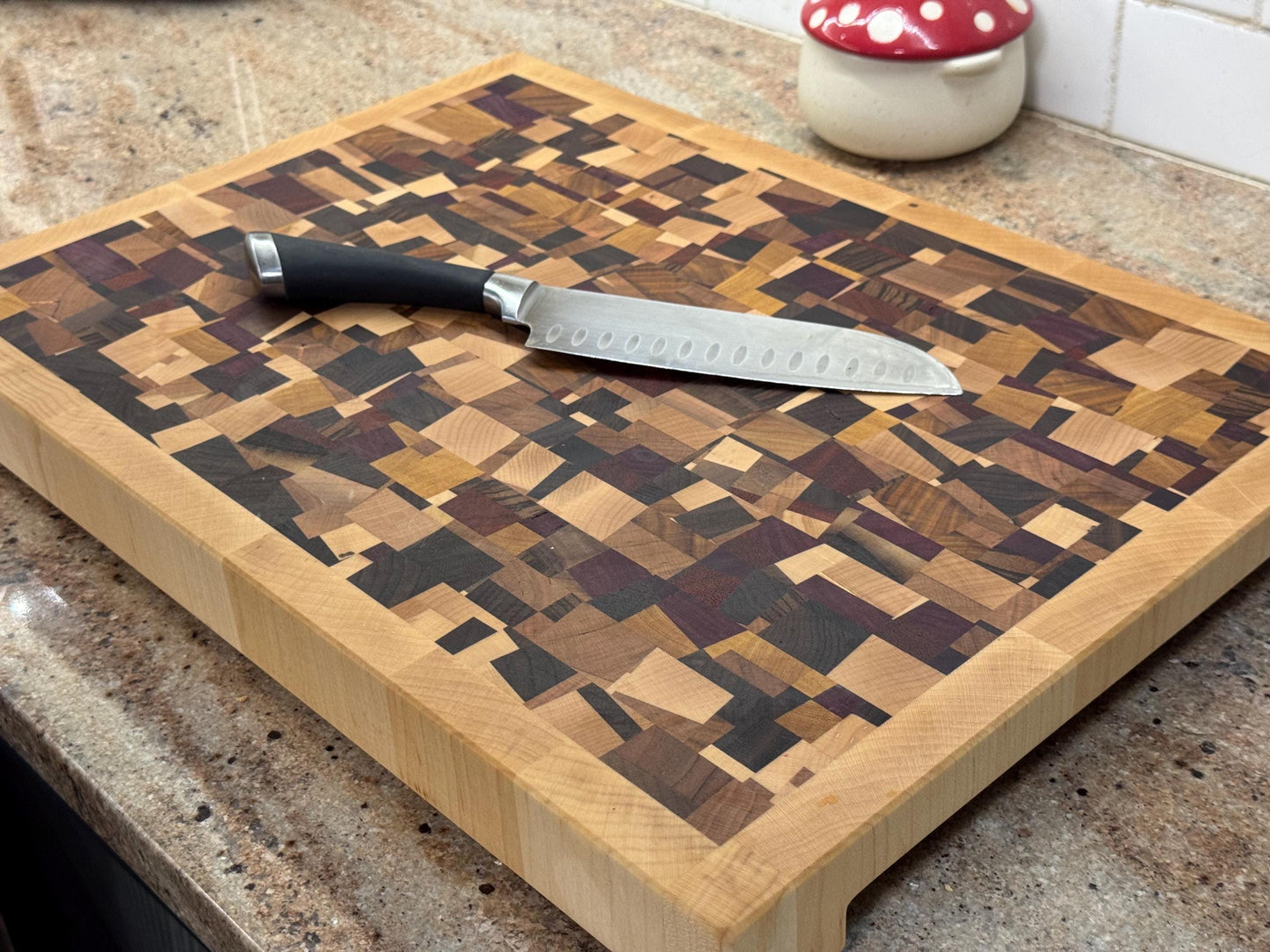 End Grain Cutting Board, Large Butcher Block, Handmade Hardwood Chaos Pattern Chopping Board
