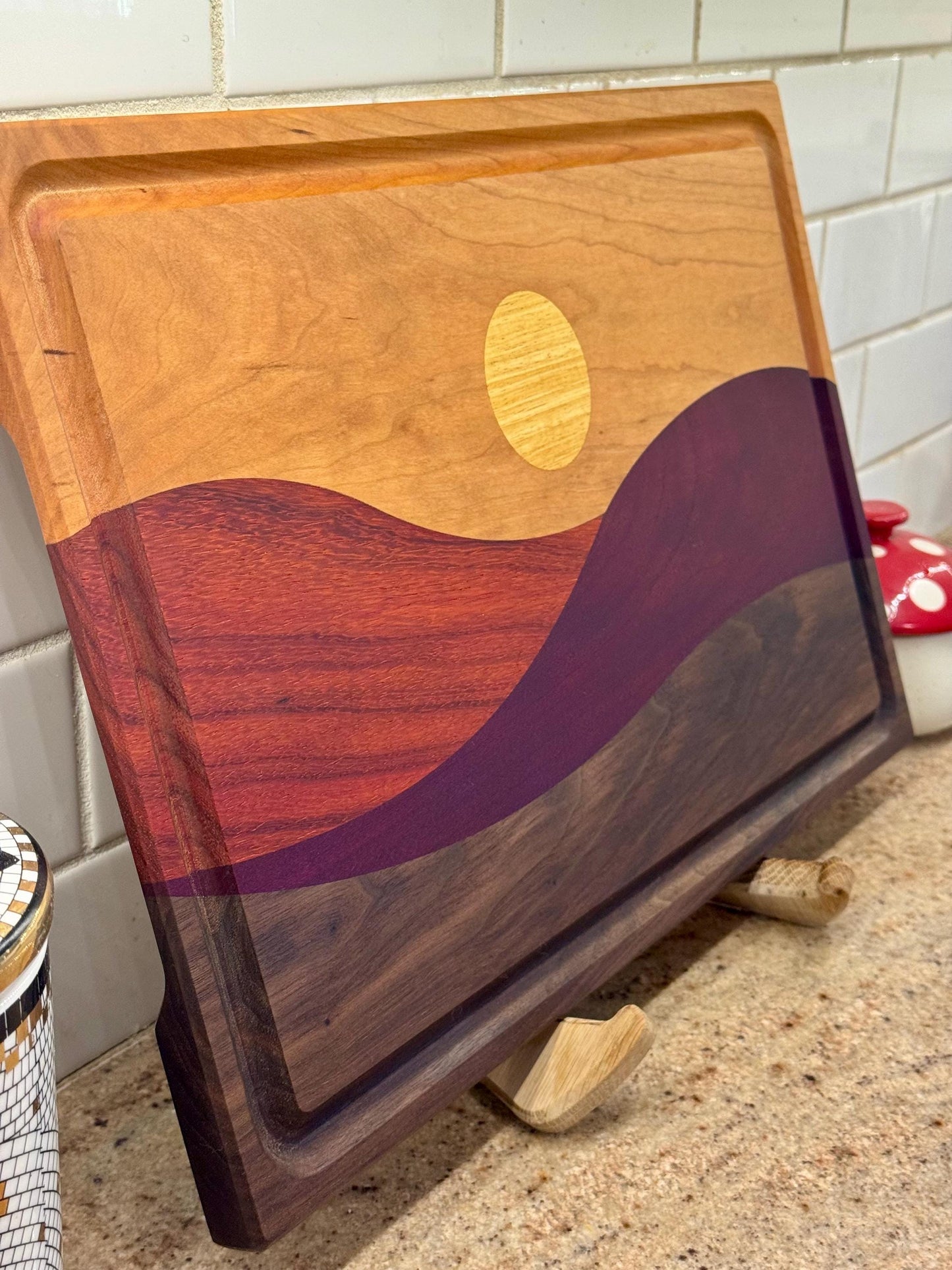 Exotic Wood Cutting Board, Personalized Hardwood Charcuterie & Serving Board, Desert Sun Design
