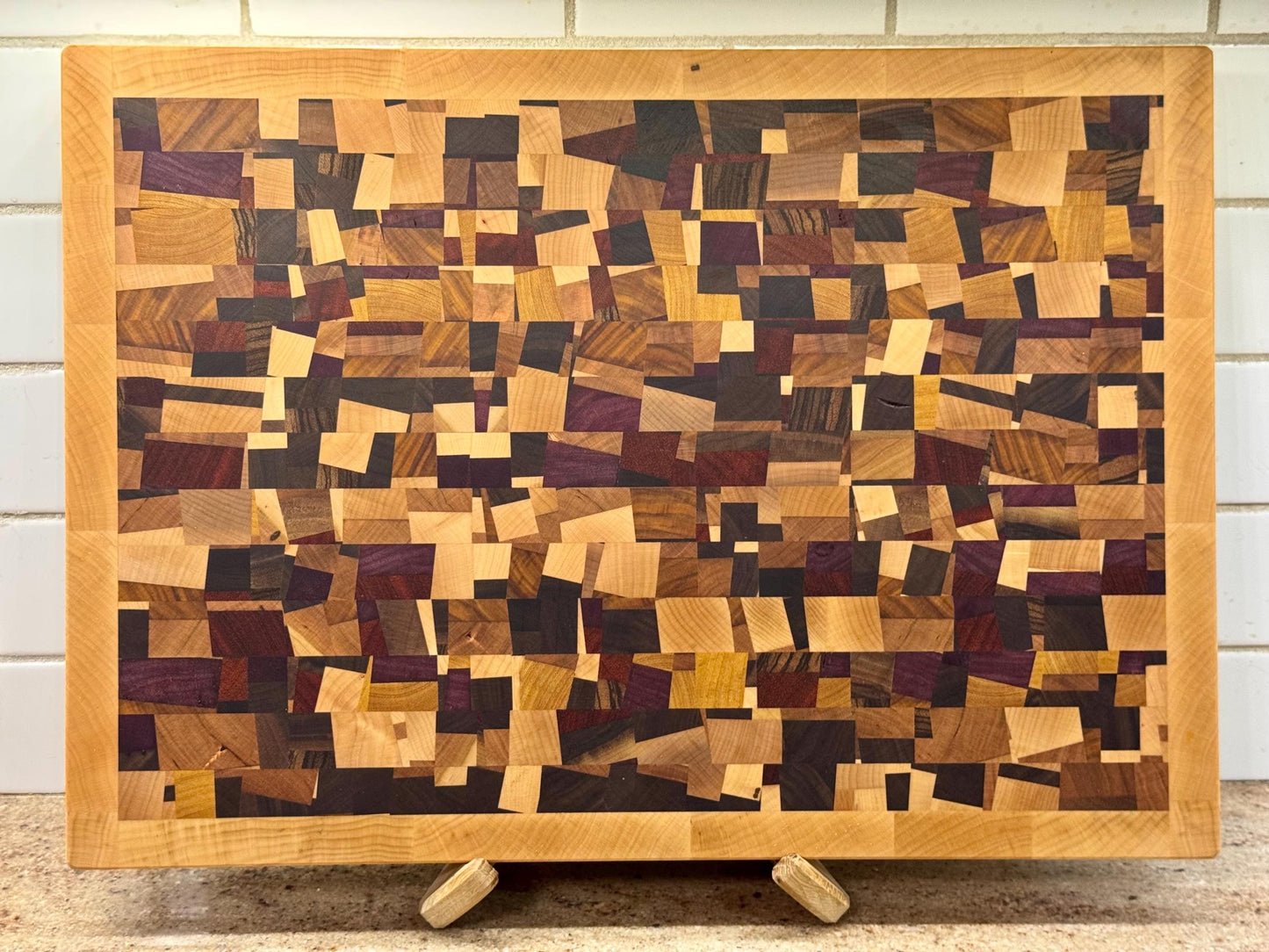 End Grain Cutting Board, Large Butcher Block, Handmade Hardwood Chaos Pattern Chopping Board