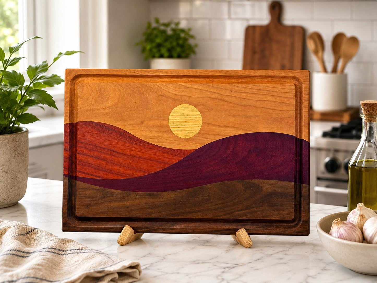 Exotic Wood Cutting Board, Personalized Hardwood Charcuterie & Serving Board, Desert Sun Design